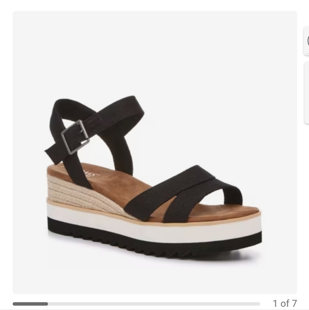 Toms Black and Tan Wedge Sandals